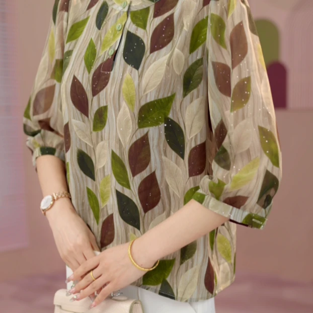 Y1312[高品质]气质优雅时尚碎花衬衫