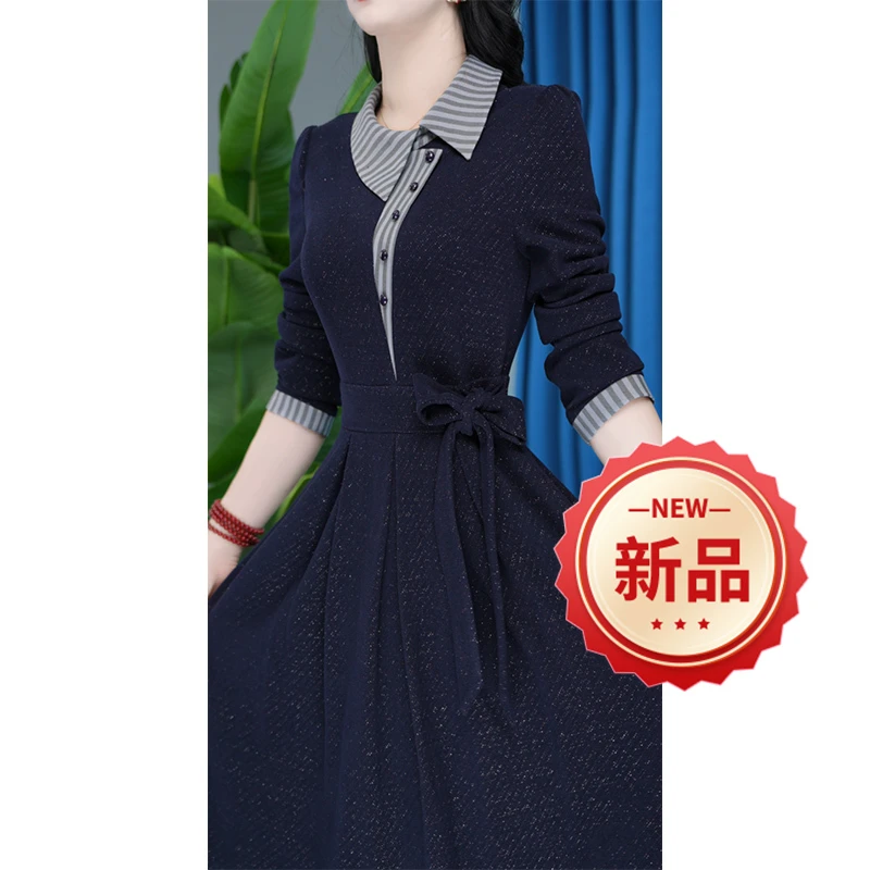 长袖女士收腰时尚气质显瘦复古设计感洋气连衣裙