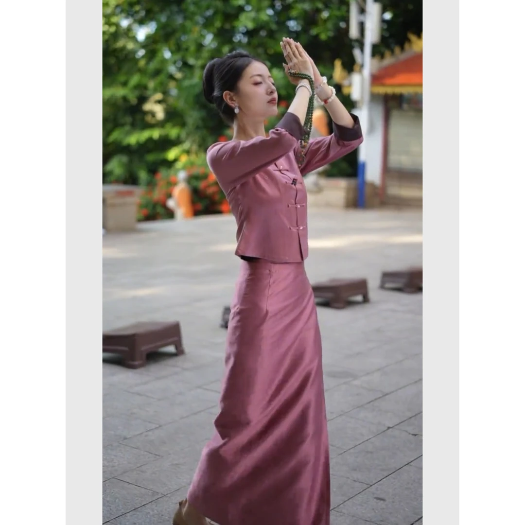 新中式清冷感紫色盘扣上衣大方得体穿搭一整套高级感轻国风套装裙