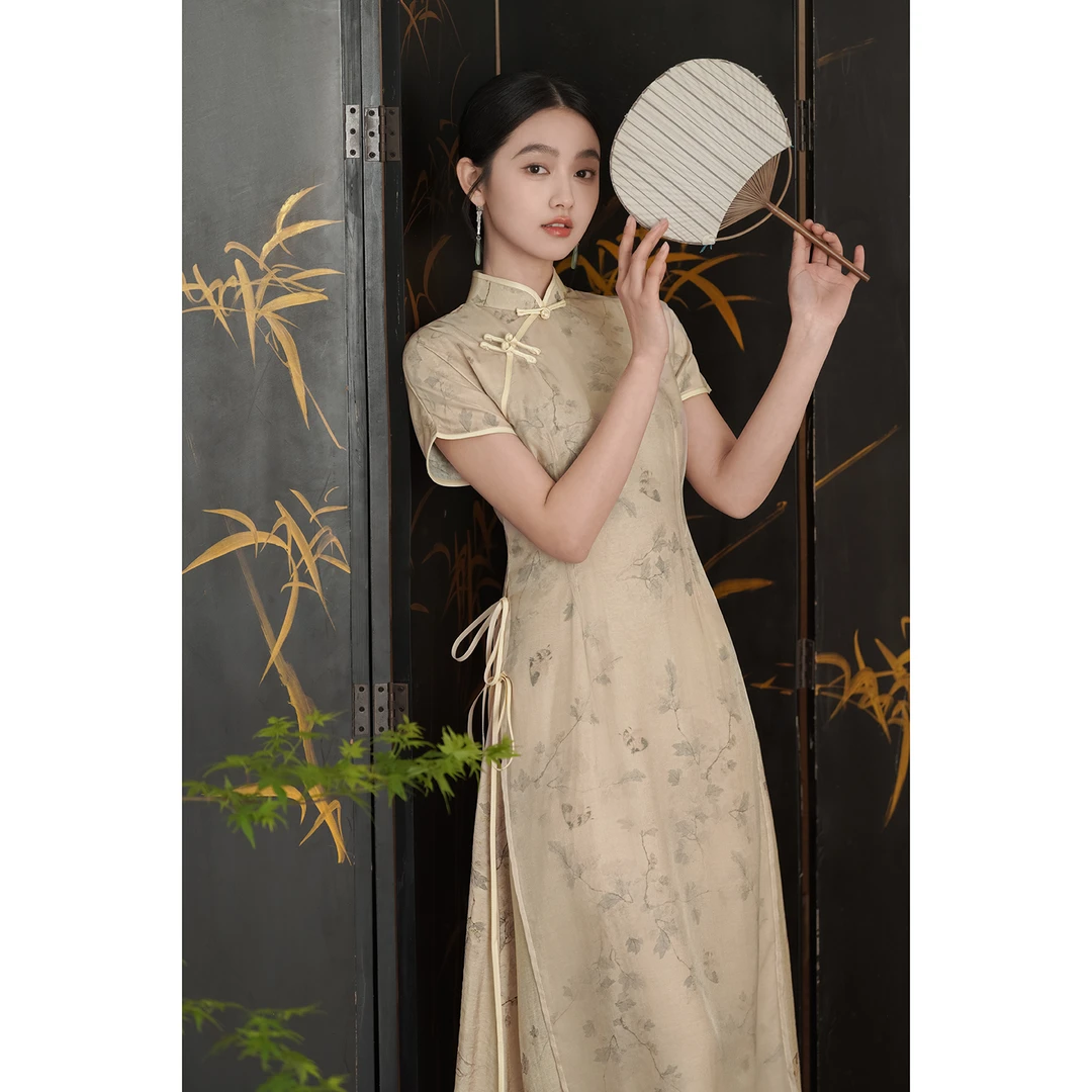 新中式古典旗袍奥黛裙夏季新款素雅气质年轻款改良日常茶服连衣裙