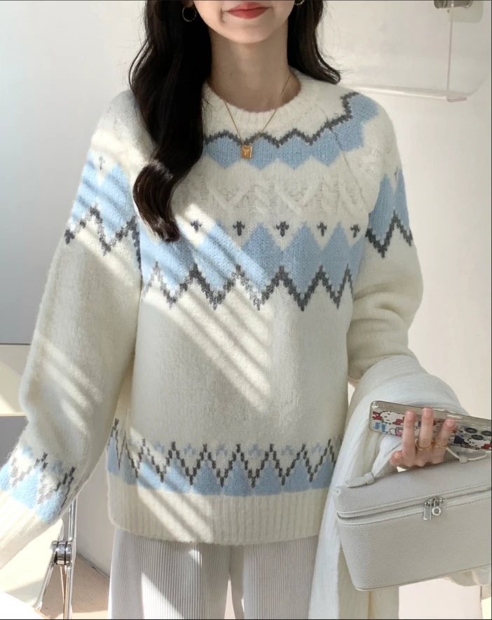 1201-1260圆领针织慵懒风百搭毛针织衫加厚包袖网红