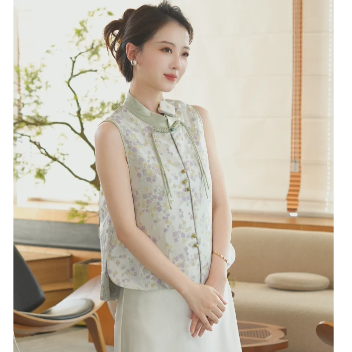 SHIBAI拾白新中式2025秋冬新款国风盘扣大气短款马甲外套SU1817