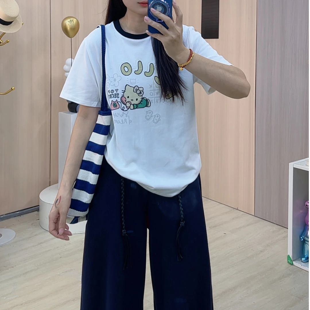 2025秋季新款韩版女装宽松圆领百搭上衣百搭印花短袖T恤女B209