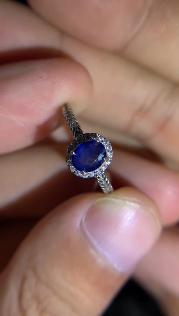 蓝宝石戒指银S925镶嵌天然