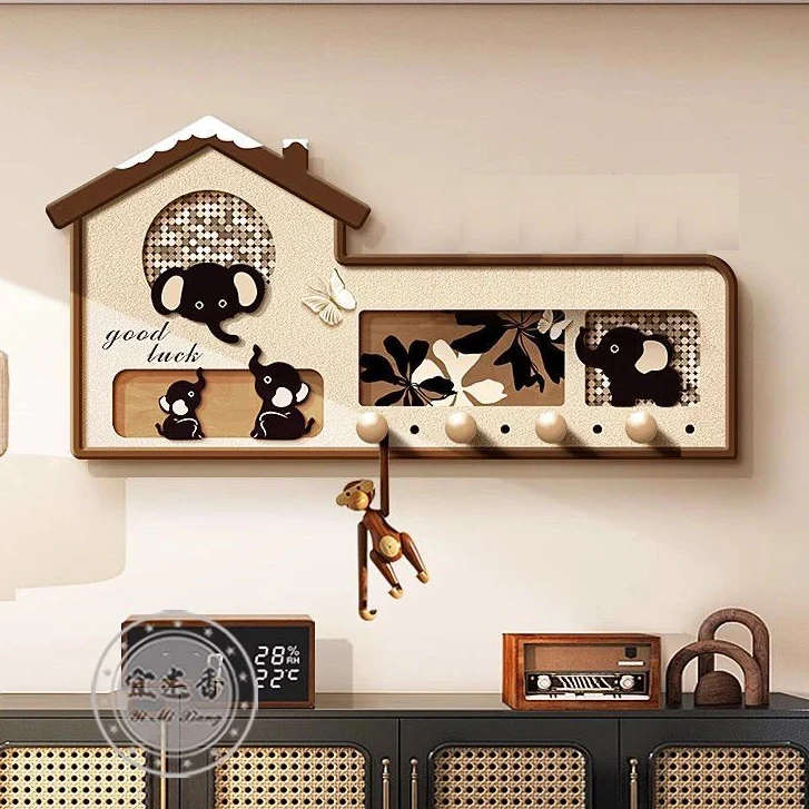 【云起】侘寂风餐厅洞洞板装饰画对墙置物挂画小象奶油风玄关柜3060