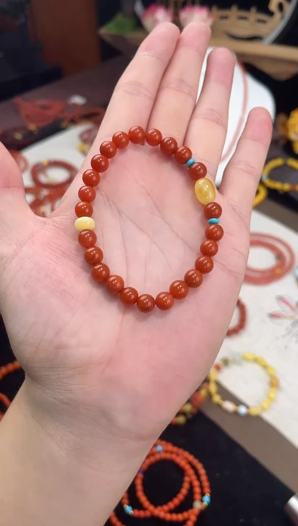 手串未镶嵌南红玛瑙南红单圈蜜蜡手串QF-A410（多样性发一）