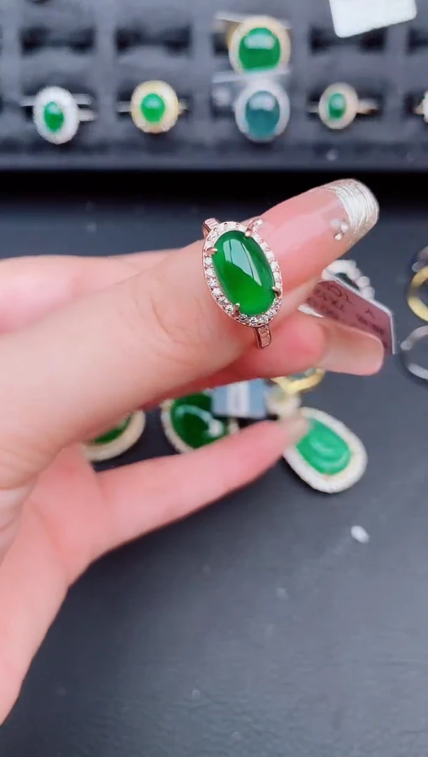 翡翠戒指银S925镶嵌天然a货翡翠454