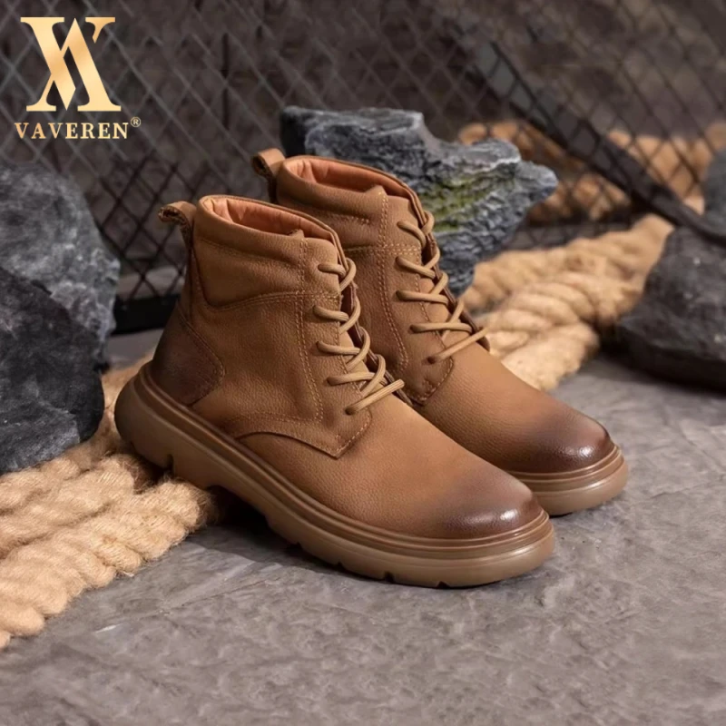 2025秋冬软面耐磨厚底高帮皮鞋头层牛皮磨砂皮工装男款磨砂马丁靴