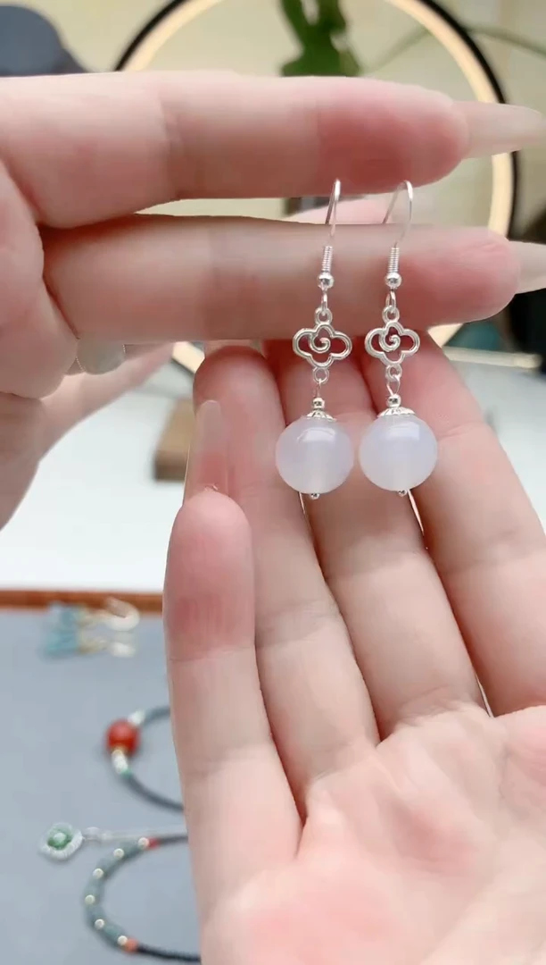 玛瑙/玉髓耳饰银S925镶嵌630