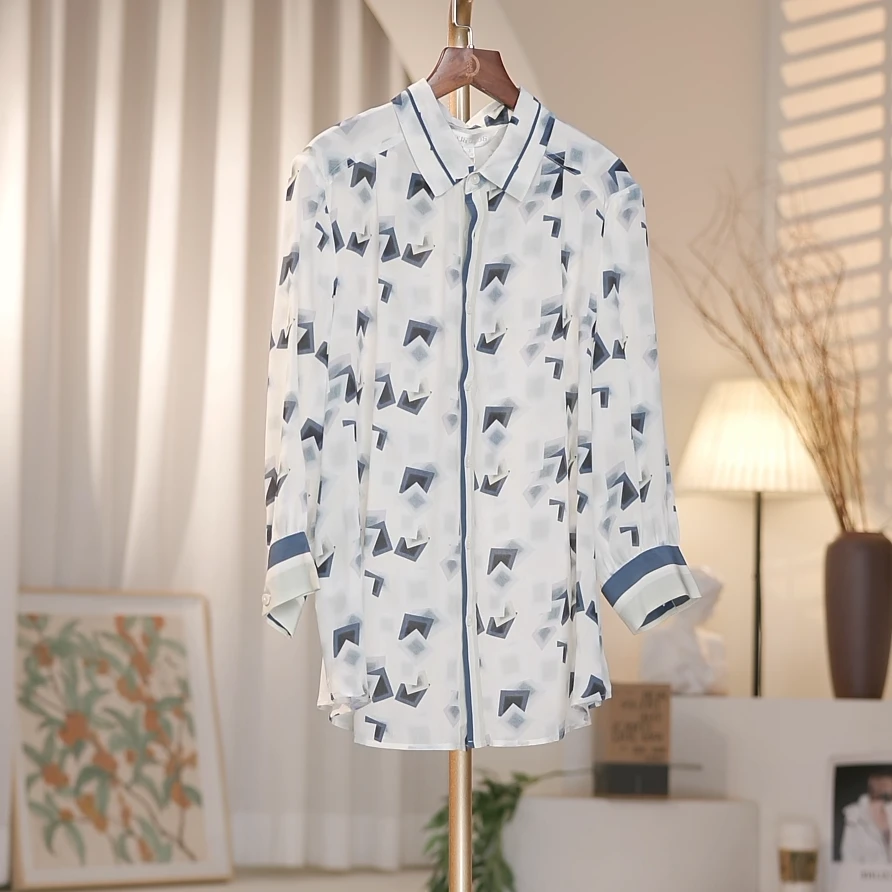 BuouBuou满分桑蚕丝气质时尚印花衬衫BI2A002