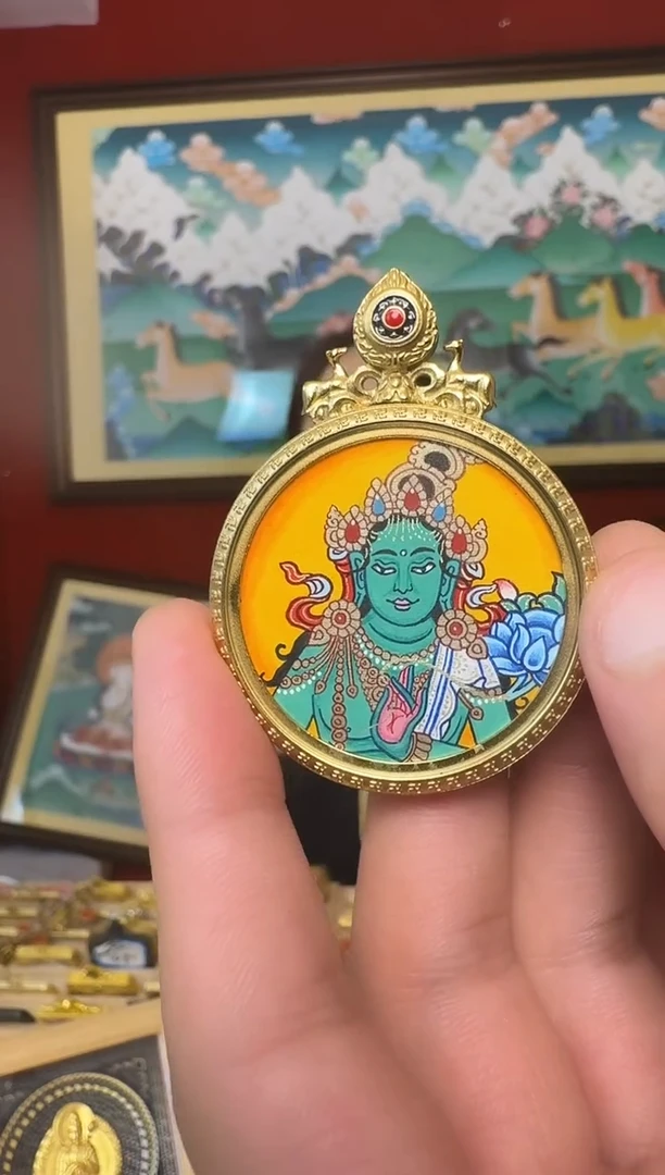 吊坠绿妈妈-热贡纯手绘周毛