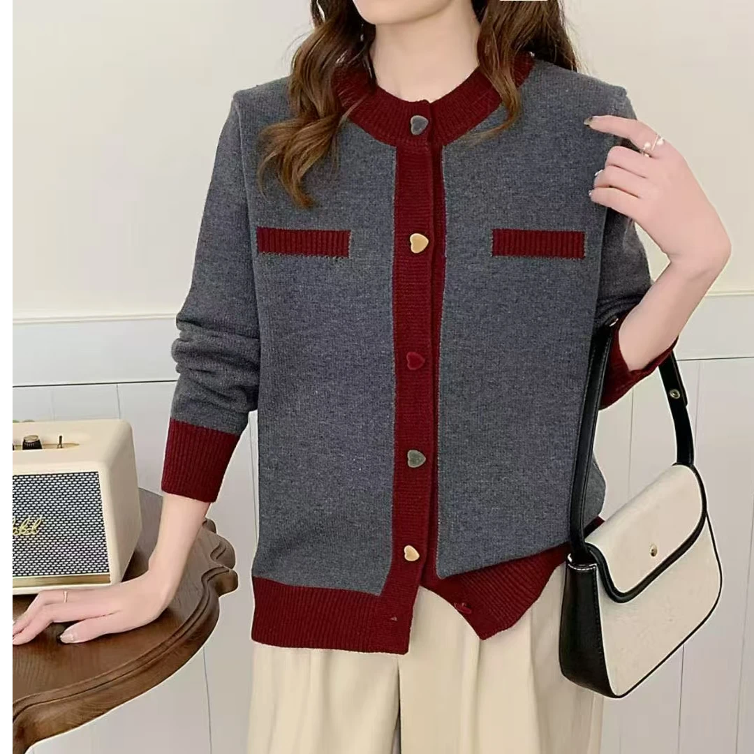 【拼色针织开衫】春秋款时尚小香风简约针织开衫