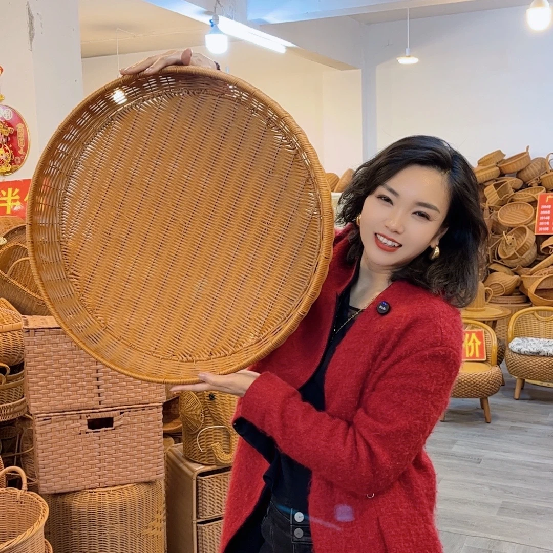 A177棕色圆形家用馒头框纯手工编织特大号晒框50*8