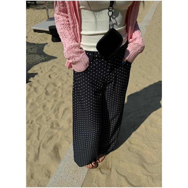 【NAMEROU】“深海波点”波点中腰直筒阔腿裤女时尚显瘦垂感休闲裤