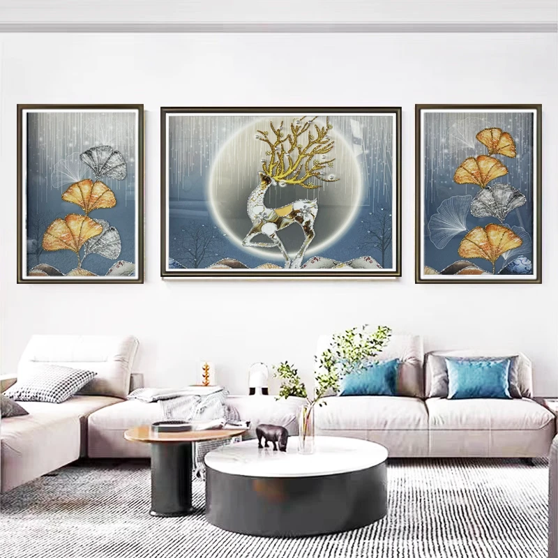 M28轻奢现代简约客厅装饰画三联画沙发背景墙挂画大气实物画