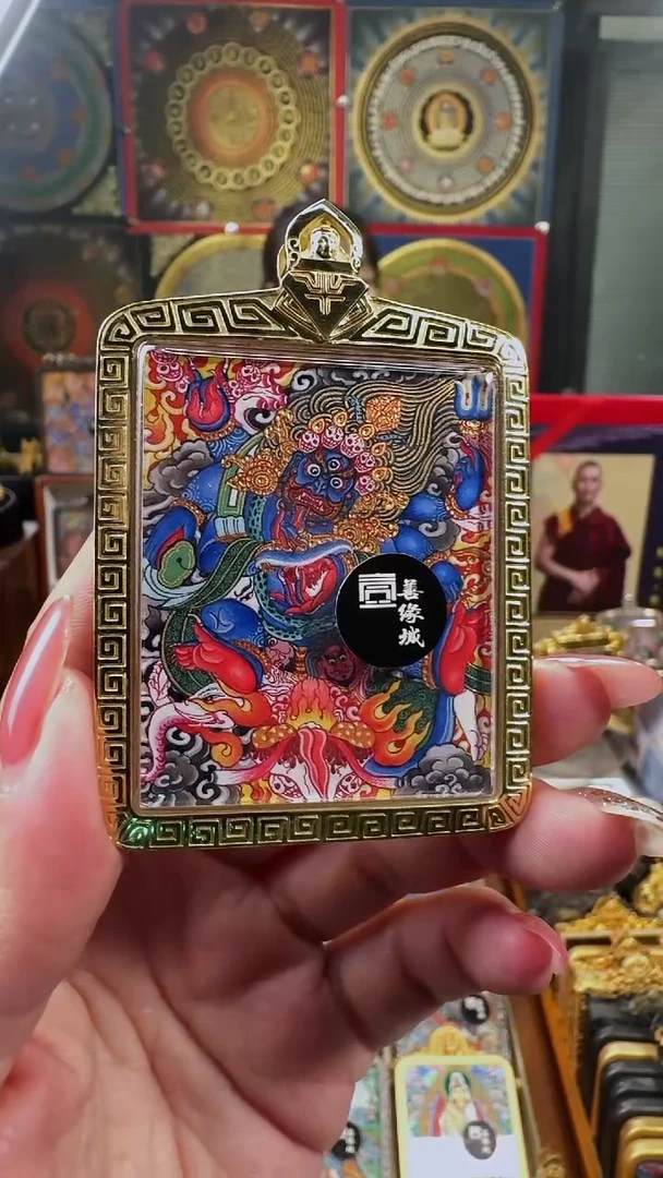 吊坠 壹善缘城手绘唐卡黑六臂