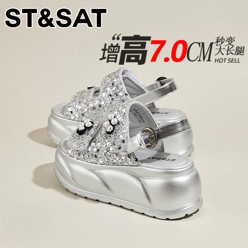 星期六厚底凉鞋女款夏季外穿2025新款时尚水钻配裙子气质沙滩鞋女