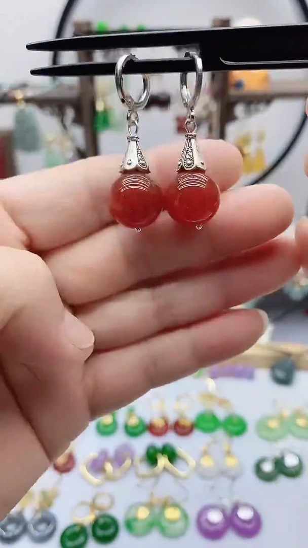 银S925镶嵌南红玛瑙耳饰83