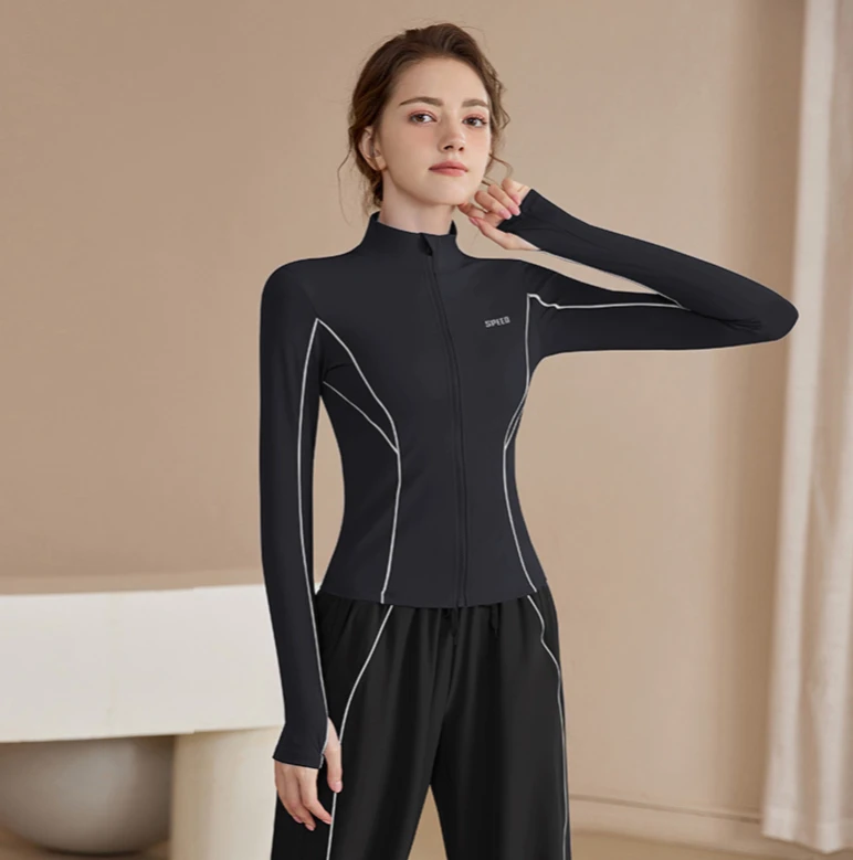 【姗姗精选】显瘦紧身健身长袖弹力运动服上衣跑步健身服32510-浮