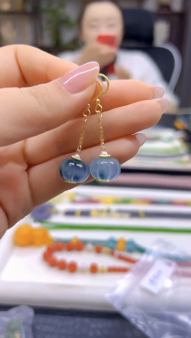 14K金镶嵌翡翠耳饰DIY款E920