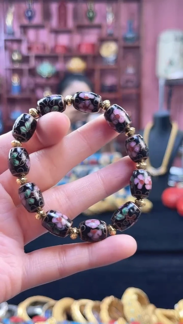 非遗 景泰蓝手串 鼓珠黑色