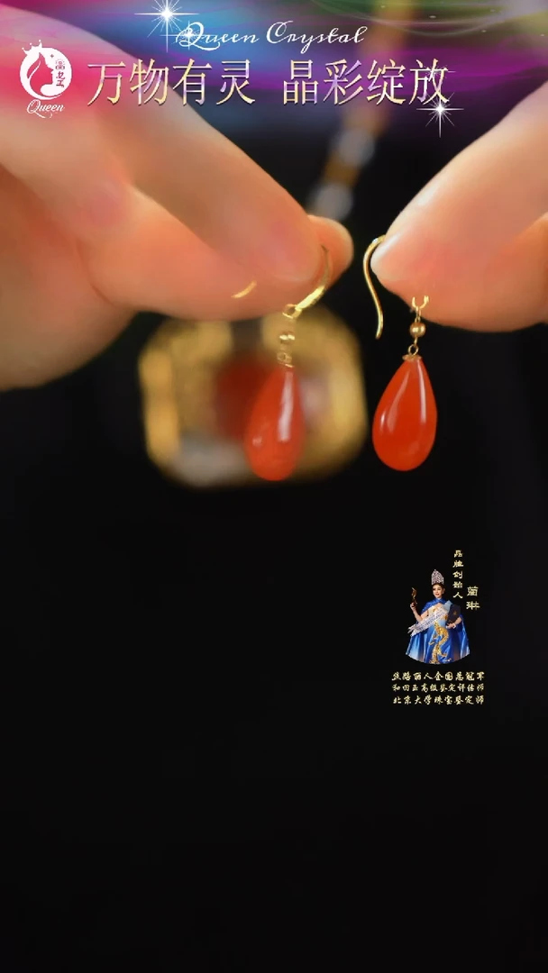 南红玛瑙18K金镶嵌耳饰南红耳饰