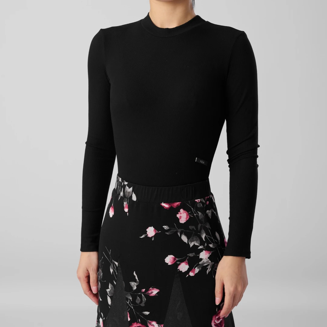 薇拉舞服秋冬修身小立领竖条纹显瘦连体国标舞交谊舞练功服SY132