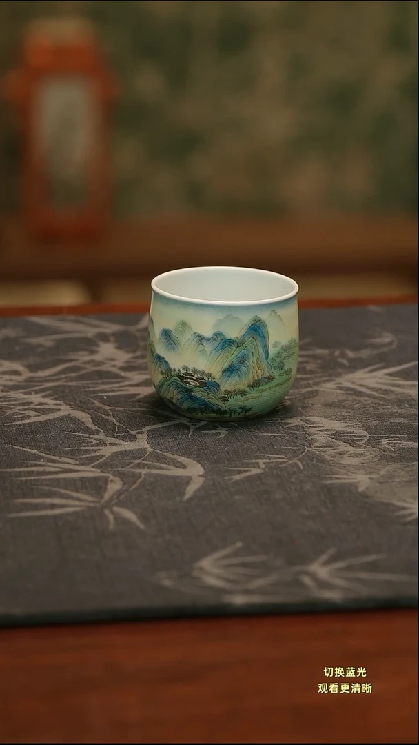 ?****?手绘粉彩千里江山主人杯