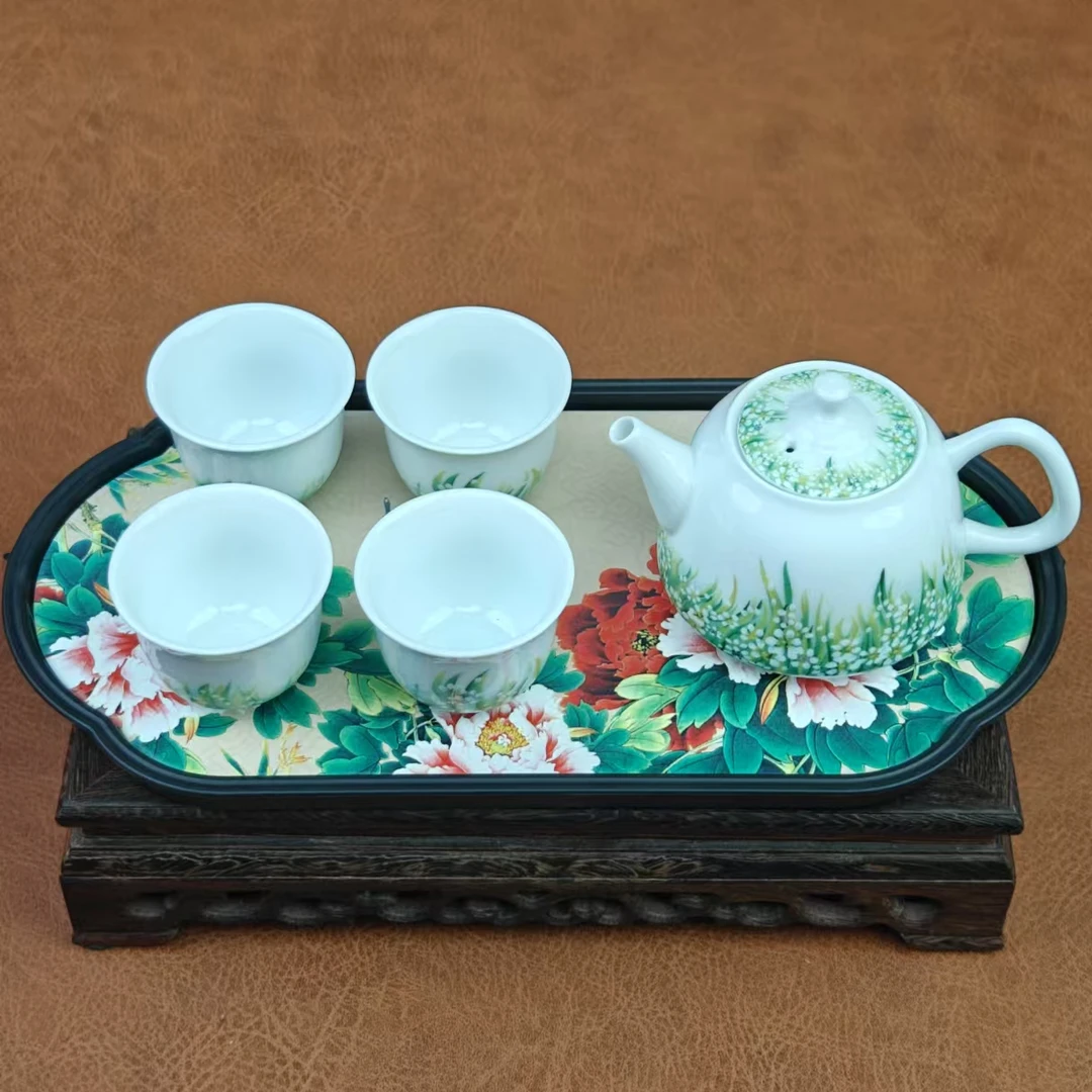 澜庭社铃兰花泡茶壶一壶+四杯+茶盘ZH79