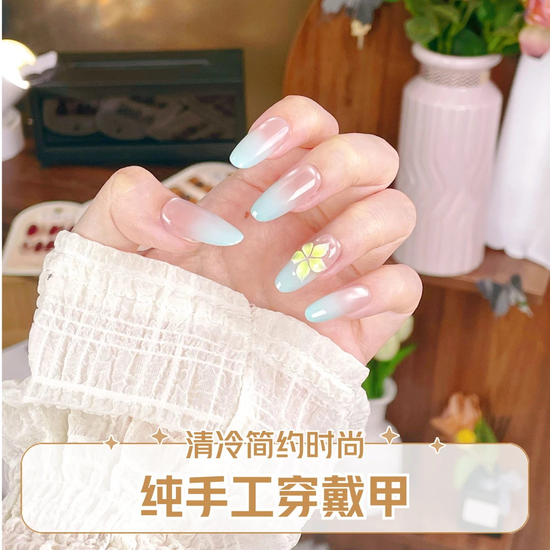 【夏屿生花】纯清冷夏天简约立体高级薄荷纯手工中长款穿戴甲片