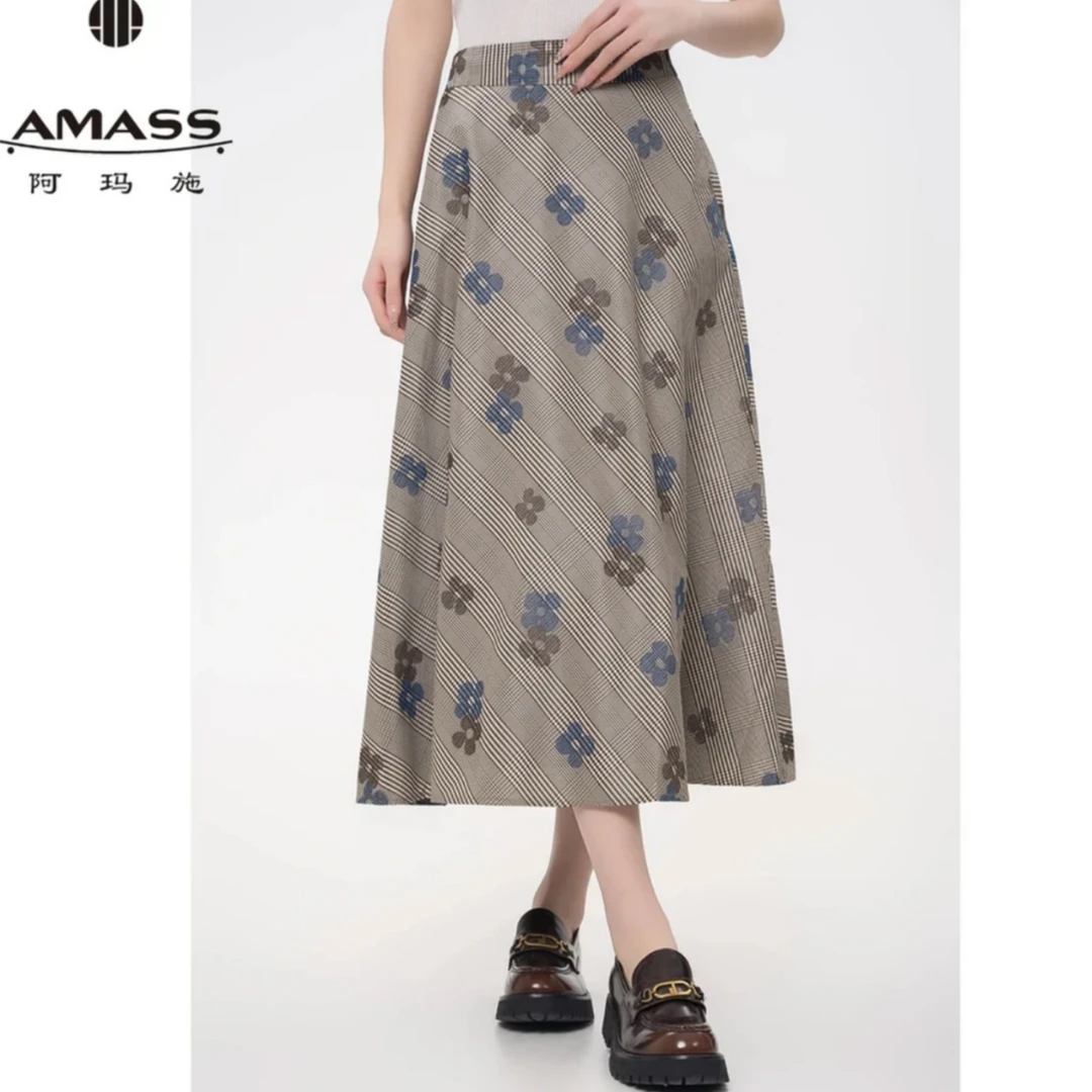 AMASS/阿玛施夏季新款时尚经典英伦风气质高腰A字型半身裙5200428