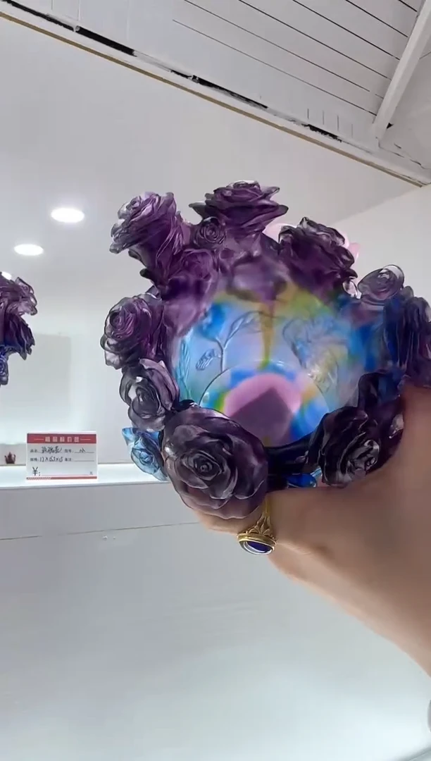 手工艺品琉璃玫瑰花瓶烛台
