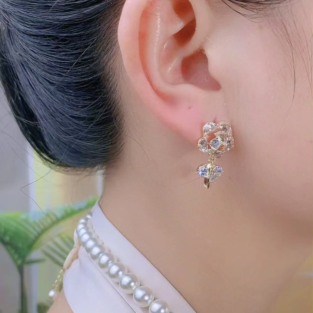 铜合金锆石耳饰 （107号）花开富贵精致时尚百搭耳环耳饰