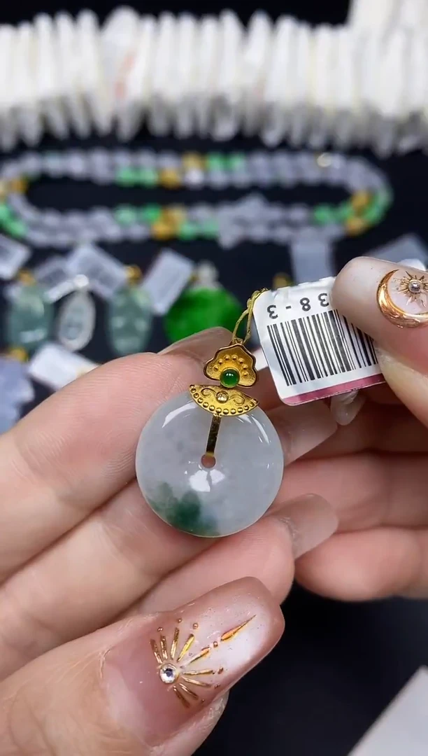 吊坠(不含链)18K金镶嵌翡翠平安扣18K金扣镶嵌@@CMT1238-3