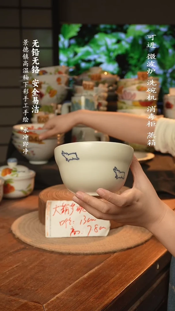 瓷景德镇高温瓷釉下彩手绘陶瓷大