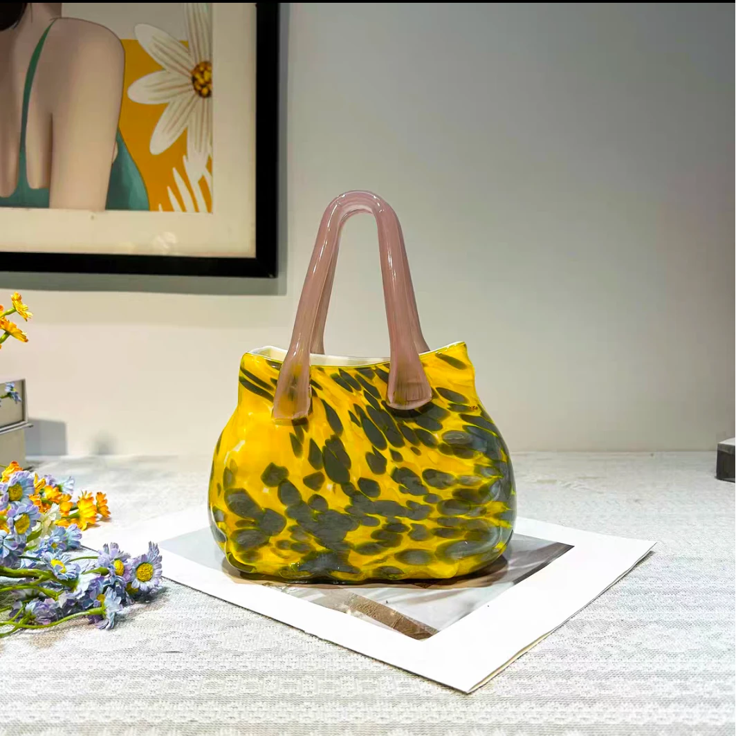 JMU时尚黄色波点琉璃包包插花花瓶花器