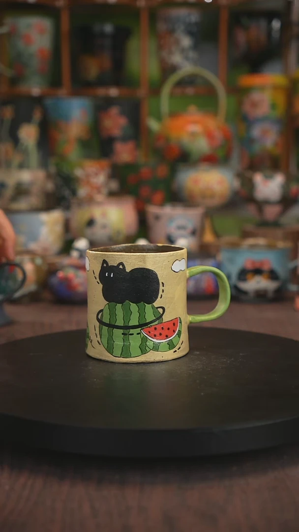 紫砂油画手绘釉下彩脏脏杯