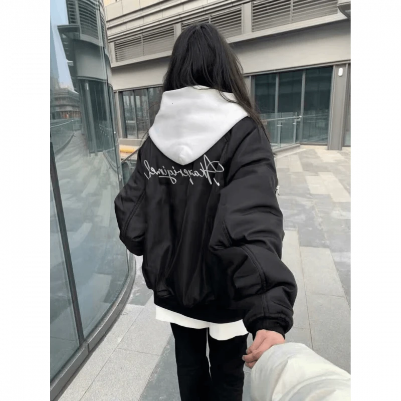 美式高街黑色拉链棒球服外套男女2024年百搭情侣款潮牌飞行夹克衫