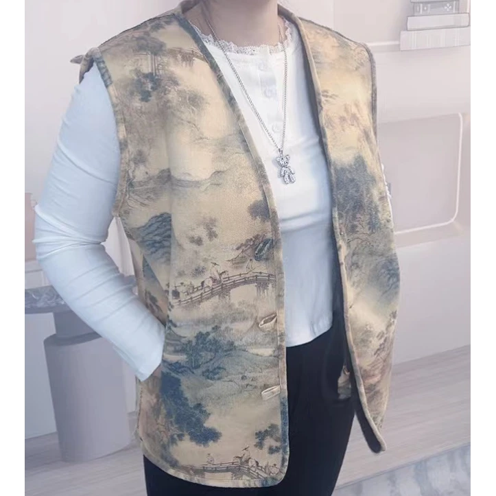 2025最新款春秋冬季双面穿中国结纽扣马甲气质网红款时尚国风提花