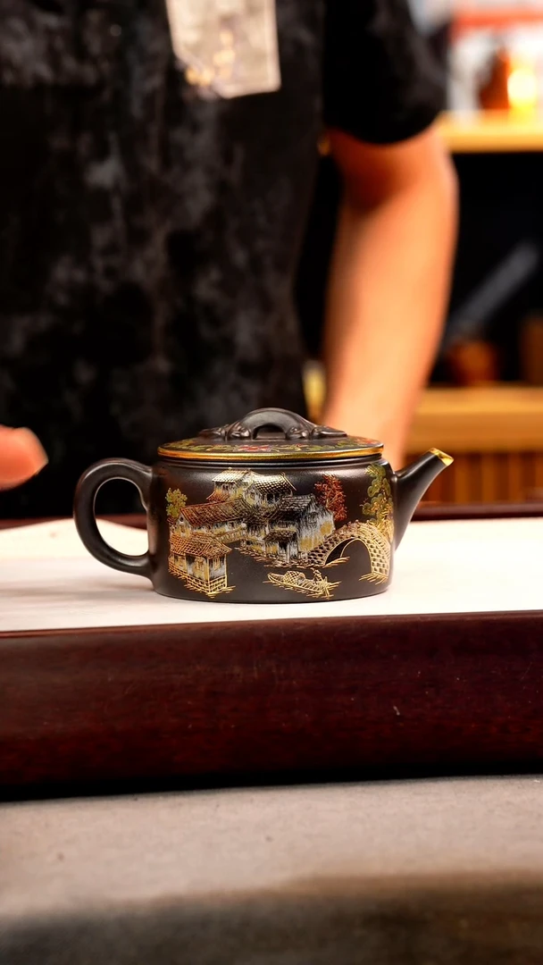 茶壶紫砂石黄 汉瓦 忆江南珐琅彩
