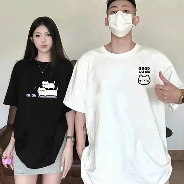 情侣装夏天款一男一女情侣短袖t恤2025新款爆款宽松纯棉T恤高级感