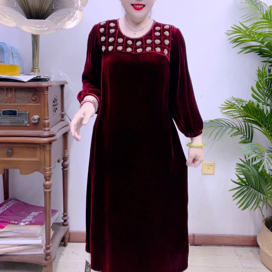 高端桑蚕丝植绒连衣裙43A2099