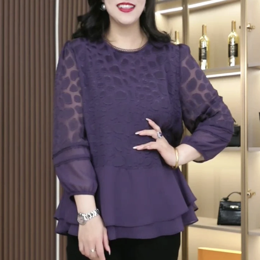 丹思慕春夏大码女装显瘦气质时尚暗纹提花衫洋气百搭