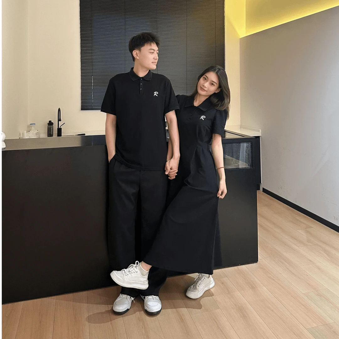 情侣装夏季2025新款连衣裙百搭透气polo短袖遮肉显瘦休闲大码女裙