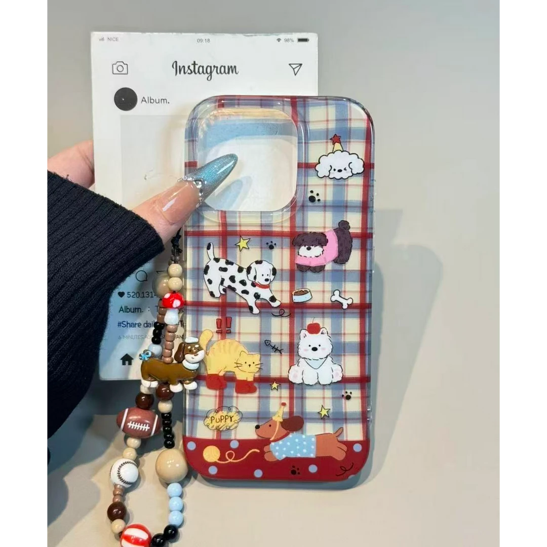 诚星泽格纹小狗适用苹果17PRO手机壳华为OPPO小米17PROVIVO新款女