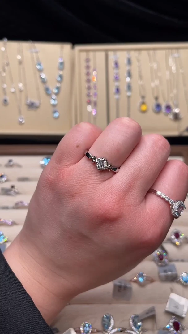 纯铜莫桑石莫桑钻镀银开口戒