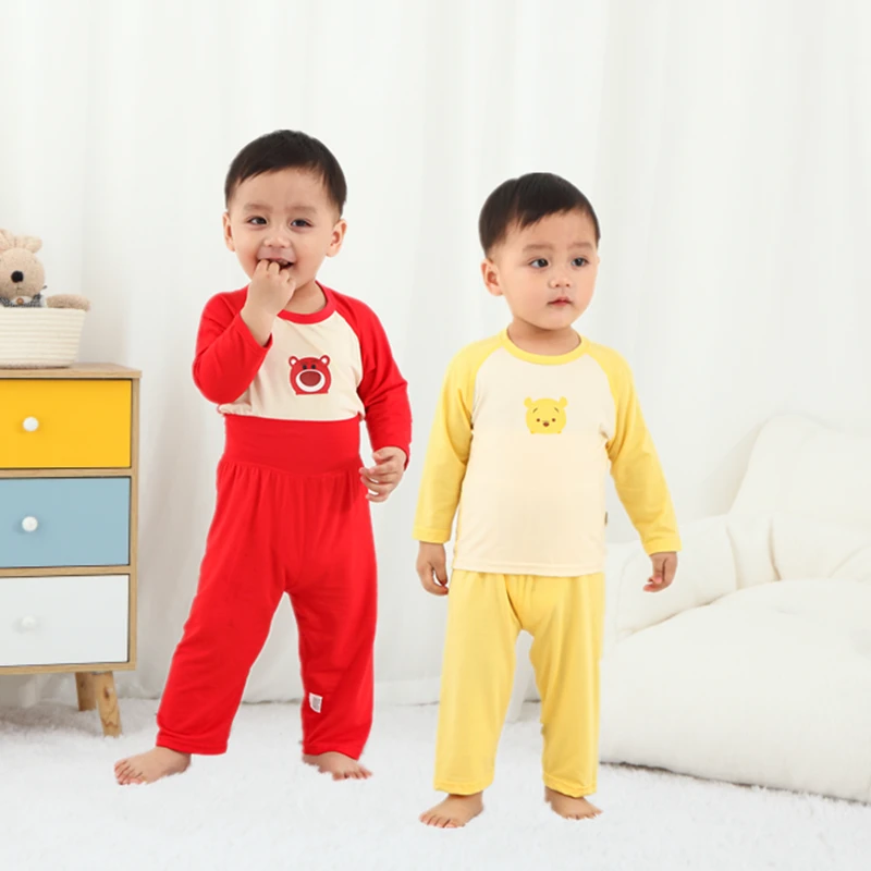 莫代尔儿童睡衣长分袖家居服套装宝宝高腰护肚子秋衣空调服夏季男