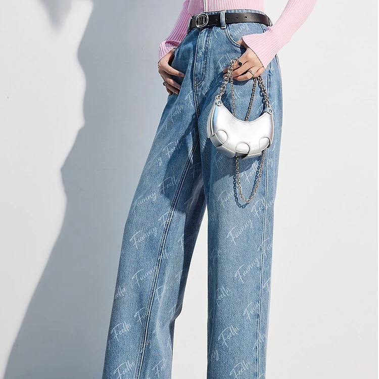 【】秋冬潮流时尚百搭显高显瘦高腰直筒牛仔裤FY00558