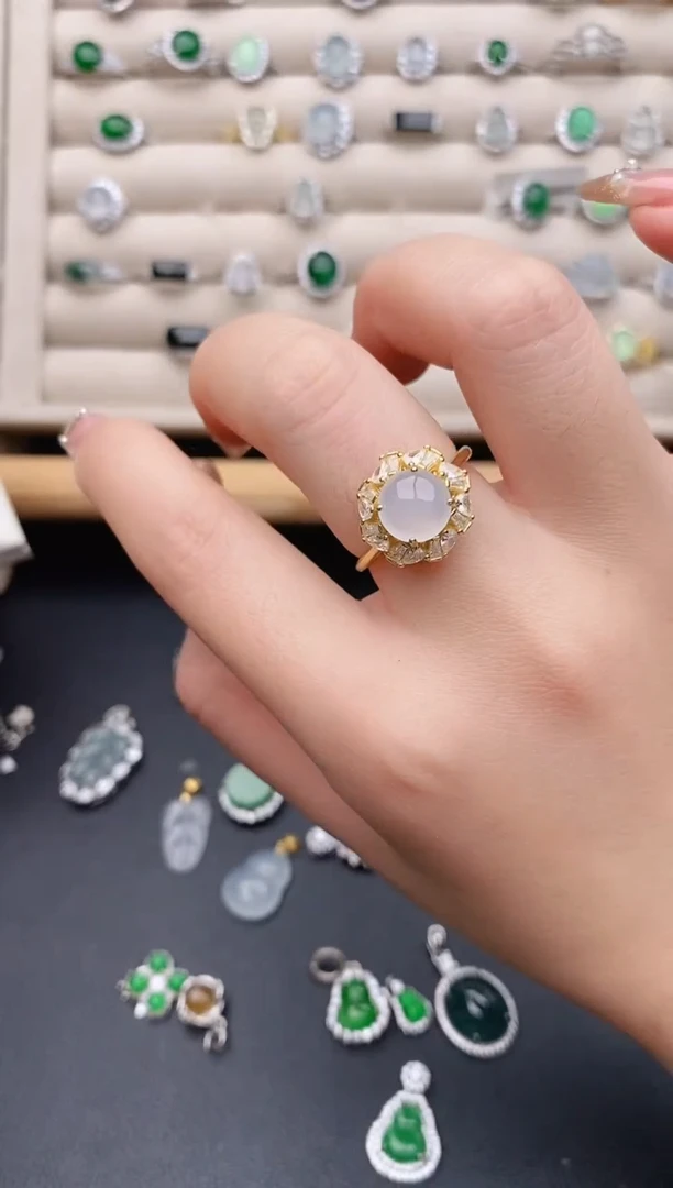 银S925镶嵌戒指翡翠0