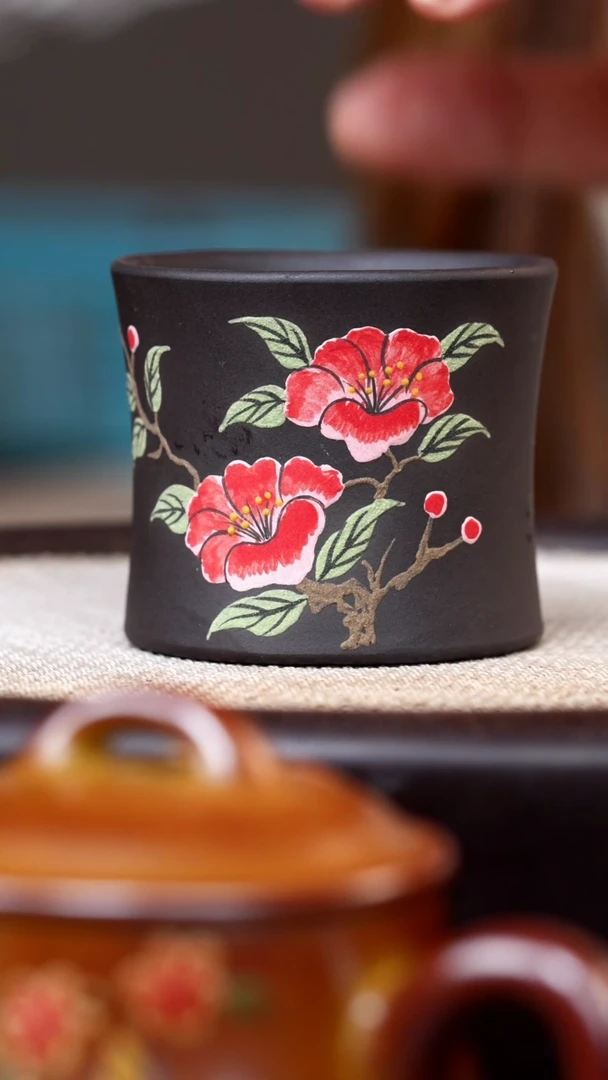 茶壶紫砂云雾天青红花杯